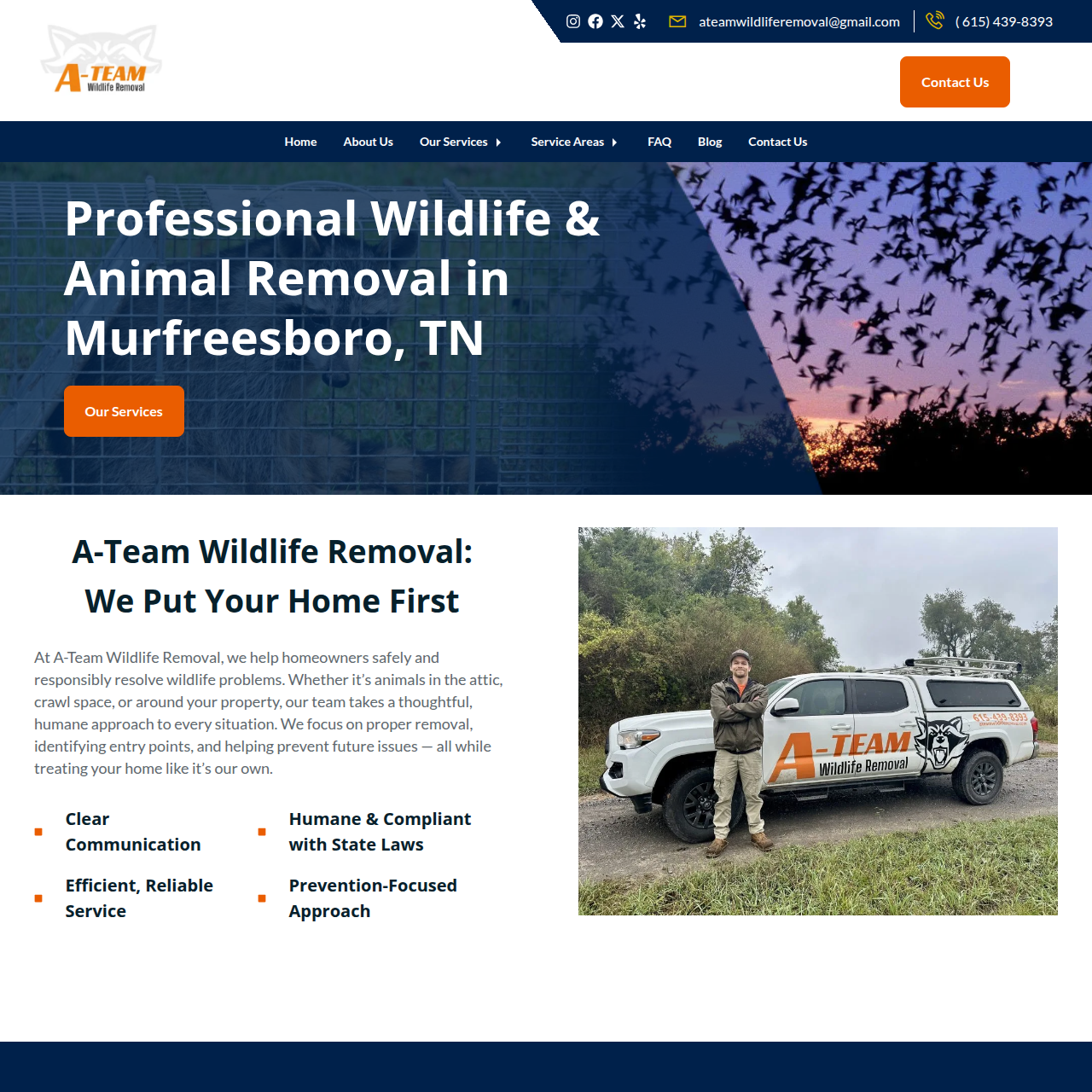 A-Team Wildlife Removal Website Screenshot